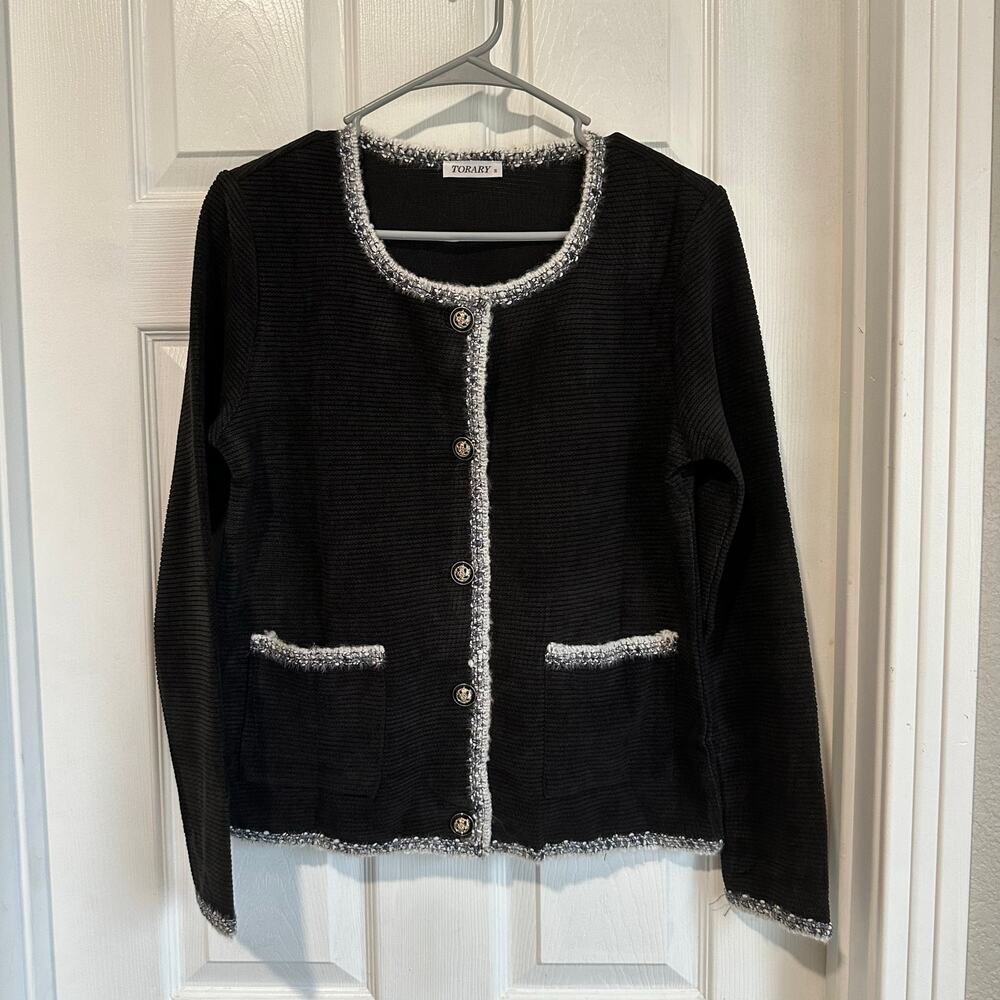 Women’s Chunky Knit Lightweight Cardigan Black Size Small